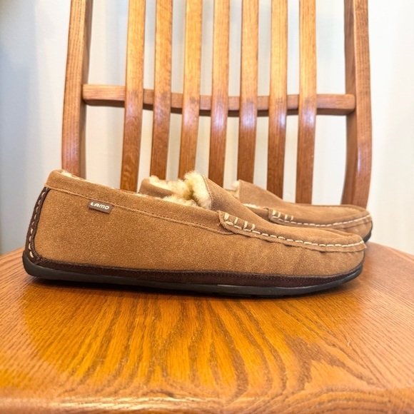 New Without Tag Lamo Slippers Genuine Leather Sheepskin Tan Dark Brown